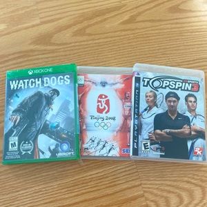 XBOX ONE Watch Dogs Beijing 2008 PlayStation 3 Topspin 2K Sports Video Games Lot